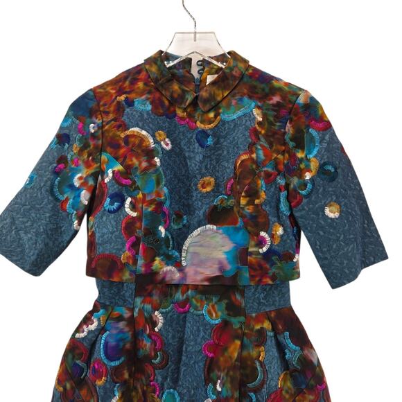 Erdem Midi Dress Womens 4 US Embroiderd Colorful Bolero Designer Runway England - Picture 3 of 11